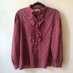 Vintage 1980s DIANE VON FURSTENBERG ruffle front floral blouse | size Medium
